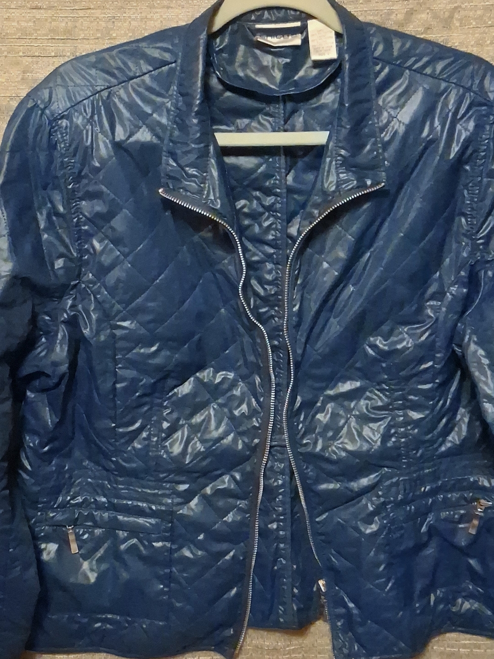Chico's Glossy Quilted Blue Puffer Jacket